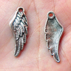 Angel Wing Charms (5pcs) (10mm x 27mm / Tibetan Silver) Kawaii Charms DIY Pendant Bracelet Earrings Zipper Pulls Bookmarks Keychain CHM514