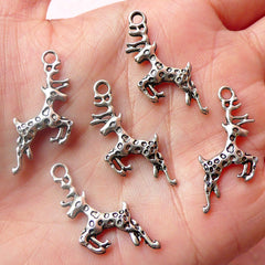 Reindeer Charms Deer Charm (5pcs) (14mm x 30mm / Tibetan Silver / 2 Sided) Christmas Charms Pendant Bracelet Earrings Zipper Pulls CHM520