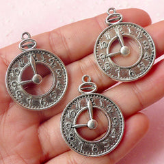 Pocket Watch Charms (3pcs) (25mm x 32mm / Tibetan Silver) Clock Charms Pendant Bracelet Earrings Zipper Pulls Bookmark Keychains CHM528