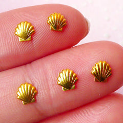 Mini Seashell Sea Shell Scallop Cabochon (5pcs) (5mm / Gold Plated) Fake Miniature Cupcake Topper Mini Seashell Nail Art Nail Decoration NAC131