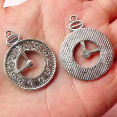 Pocket Watch Charms (3pcs) (25mm x 32mm / Tibetan Silver) Clock Charms Pendant Bracelet Earrings Zipper Pulls Bookmark Keychains CHM528