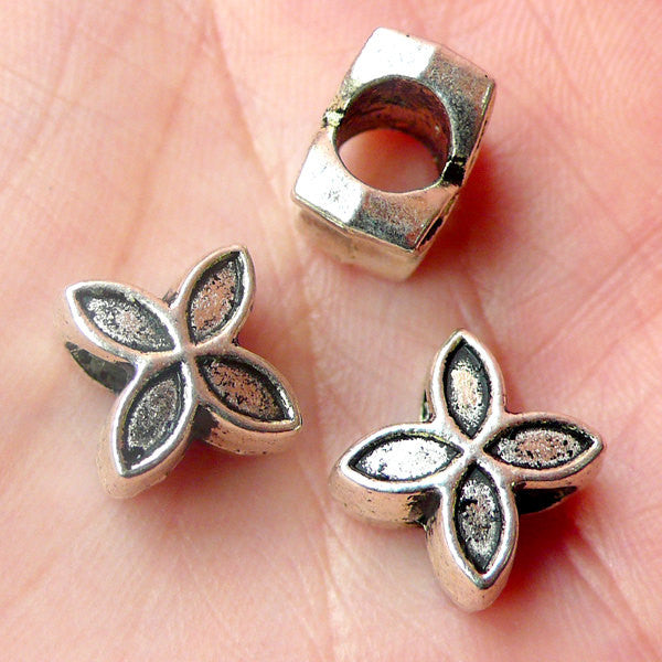 4 Petal Flower Beads (3pcs) (10mm / Tibetan Silver / 2 Sided) Metal Flower Beads Findings Spacer Pendant DIY Bracelet Earrings CHM544