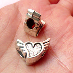 Heart with Wings Beads (2pcs) (17mm x 11mm / Tibetan Silver / 2 Sided) Love Beads Findings Spacer Pendant DIY Bracelet Earrings CHM550