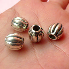 CLEARANCE Fluted Beads | Hollow Striped Round Beads (4pcs) (9mm x 9mm / Tibetan Silver) Metal Beads Findings Spacer Pendant DIY Bracelet CHM551