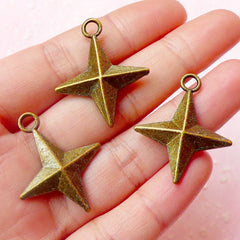 Shuriken Ninja Stars Throwing Darts Charms (3pcs) (25mm x 30mm / Antique Bronze / 2 Sided) Pendant Bracelet Earrings Zipper Pulls CHM539
