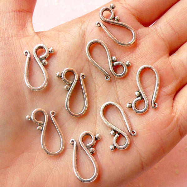 Hook Clasps (8pcs) (12mm x 20mm / Tibetan Silver) Metal Findings Connector Pendant Bracelet Clasps Earrings Zipper Pulls Bookmarks CHM542