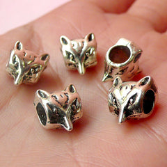 Fox Head Beads (5pcs) (9mm x 11mm / Tibetan Silver / 2 Sided) Metal Beads Findings Spacer Pendant DIY Bracelet Earrings Making CHM547