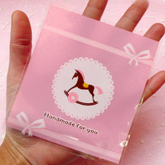 Rocking Horse Gift Bags (20 pcs / Pink) Kawaii Self Adhesive Resealable Bags Handmade Gift Packaging Cookie Bags (9.9cm x 11.1cm) GB054
