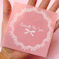 Especially For You Gift Bags w/ Doily & Ribbon Pattern (20 pcs / Pink) Self Adhesive Resealable Plastic Bags (9.9cm x 10cm) GB058