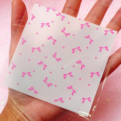 Kawaii Ribbon Gift Bags (20 pcs / Pink & White ) Self Adhesive Resealable Bags Handmade Gift Packaging Cookie Bags (10cm x 10cm) GB063