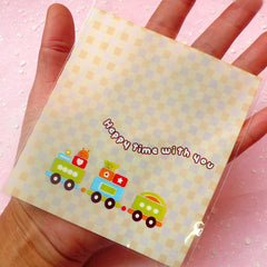 Kawaii Train Gift Bags "Happy Time with You" (20 pcs) Self Adhesive Resealable Plastic Bags Gift Wrapping Bag Packaging (9.8cm x 11cm) GB043
