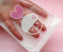Kawaii Semi Clear Little Girl Gift Bags (20 pcs) Semi Transparent Self Adhesive Resealable Plastic Bags Packaging (9.7cm x 10.6cm) GB050