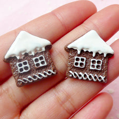 Gingerbread Man House Sugar Cookie Cabochon Miniature Biscuit Cabochon (2pcs / 23mm) Kawaii Christmas Dollhouse Sweets Embellishment FCAB192