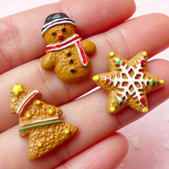 Christmas Decoden Pieces / Kawaii Miniature Dollhouse Sugar Cookie Cabochons (3pcs / 16mm to 21mm) Christmas Tree Snowflakes Snowman FCAB193