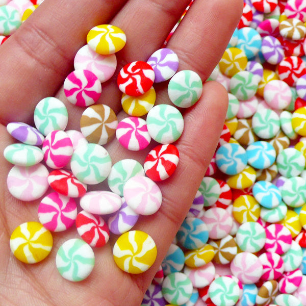Peppermint Cabochon / Polymer Clay Candy Cabochon (10pcs by RANDOM / 9mm / Colorful) Miniature Sweets Kawaii Deco Fairy Kei Decoden FCAB197