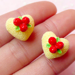 Dollhouse Cupcake Resin Cabochon Heart Shape (2pcs / 14mm x 13mm / 3D) Miniature Sweets Jewellery Kawaii Decoden Cellphone Case Deco FCAB184