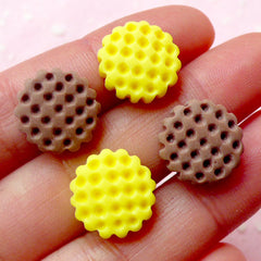 CLEARANCE Miniature Biscuit / Dollhouse Waffle Cabochon (4pcs / 14mm / Chocolate Brown & Yellow) Fake Sweets Decoden Kawaii Cell Phone Deco FCAB187