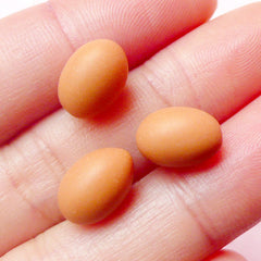 Miniature Egg Cabochon / Dollhouse Food Cabochon / Fake Chicken Brown Egg (3pcs / 8mm x 11mm / 3D) Mini Doll House Props Breakfast FCAB191