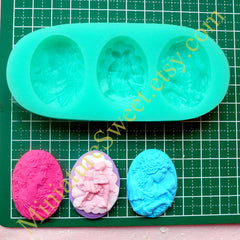 CLEARANCE Silicone Mold Flexible Mold (Victorian Lady Cameo 3pcs) Fondant Gumpaste Cupcake Topper Chocolate Resin Jewelry Scrapbooking Push Mold MD023