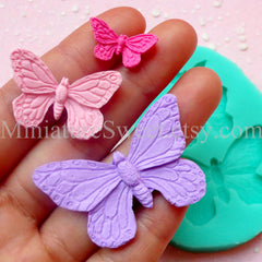 Flexible Mold Silicone Mold (Butterfly 3pcs) Kawaii Fondant Gumpaste Cupcake Topper Chocolate Resin Clay Jewelry Scrapbooking Decoden MD024