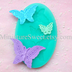 CLEARANCE Silicone Mold Flexible Mold (Butterfly 3pcs) Kawaii Fondant Gumpaste Cupcake Topper Chocolate Resin Clay Jewelry Scrapbooking Decoden MD025
