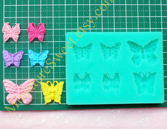 Flexible Mold Silicone Mold (Butterfly 6pcs) Kawaii Fondant Gumpaste Cupcake Topper Chocolate Resin Clay Jewelry Scrapbooking Decoden MD026