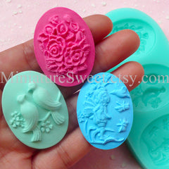 CLEARANCE Flexible Mold Silicone Mold (Flower Bird Angel Cameo 3pcs) Gumpaste Fondant Cupcake Topper Chocolate Jewelry Scrapbooking Push Mold MD028