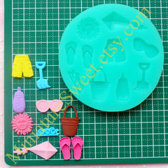 CLEARANCE Silicone Mold Flexible Mold (Summer Beach 10pcs) Fondant Gumpaste Cupcake Topper Chocolate Clay Resin Jewelry Scrapbooking Push Mold MD029