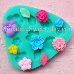 CLEARANCE Silicone Mold Flexible Mold (Flower Leaf 9pcs) Kawaii Gumpaste Fondant Cupcake Topper Chocolate Mold Resin Clay Jewelry Scrapbooking MD030