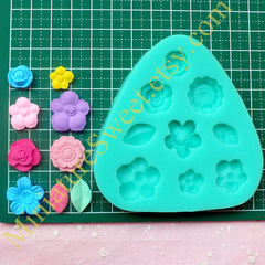CLEARANCE Silicone Mold Flexible Mold (Flower Leaf 9pcs) Kawaii Gumpaste Fondant Cupcake Topper Chocolate Mold Resin Clay Jewelry Scrapbooking MD030