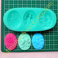 CLEARANCE Flexible Mold Silicone Mold (Flower Bird Angel Cameo 3pcs) Gumpaste Fondant Cupcake Topper Chocolate Jewelry Scrapbooking Push Mold MD028