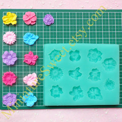Silicone Mold Flexible Mold (Flower Mold 11pcs) Kawaii Fondant Gumpaste Cupcake Topper Chocolate Mold Resin Clay Jewelry Scrapbooking MD033