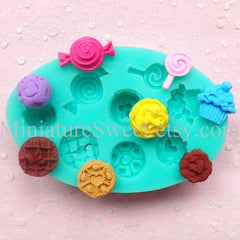 CLEARANCE Flexible Mold Silicone Mold (Cupcake Lollipop Candy Cake 8pcs) Kawaii Gumpaste Fondant Cupcake Topper Miniature Sweets Scrapbooking MD035