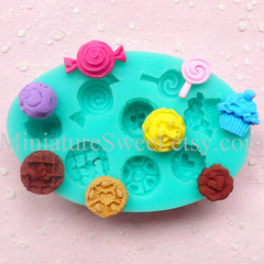 CLEARANCE Flexible Mold Silicone Mold (Cupcake Lollipop Candy Cake 8pcs) Kawaii Gumpaste Fondant Cupcake Topper Miniature Sweets Scrapbooking MD035