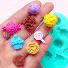 CLEARANCE Flexible Mold Silicone Mold (Cupcake Lollipop Candy Cake 8pcs) Kawaii Gumpaste Fondant Cupcake Topper Miniature Sweets Scrapbooking MD035