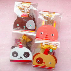 Clear Gift Bags with Kawaii Animal Base (4 pcs / Dog Cat Bunny Panda) Plastic Handmade Gift Candy Chocolate Cookie Bag Wrapping Bags GB069