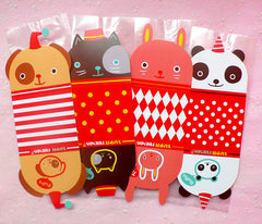 Clear Gift Bags with Kawaii Animal Base (4 pcs / Dog Cat Bunny Panda) Plastic Handmade Gift Candy Chocolate Cookie Bag Wrapping Bags GB069