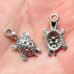 Turtle Charms (6pcs) (11mm x 22mm / Tibetan Silver) Animal Charms Finding Pendant Bracelet Earrings Zipper Pulls Bookmark Keychains CHM568