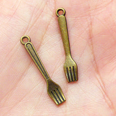 Fork Charms Cutlery Charms (15pcs) (4mm x 25mm / Antique Bronze) Metal Finding DIY Pendant Bracelet Earrings Zipper Pulls Key Chains CHM569