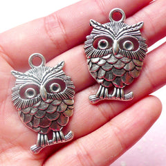 Owl Charms (2pcs) (23mm x 33mm / Tibetan Silver) Animal Bird Charms Metal Findings Pendant Bracelet Earrings Zipper Pulls Keychain CHM561