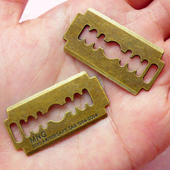 Razor Blade Charms (4pcs) (37mm x 19mm / Antique Bronze) Metal Findings Pendant Bracelet Earrings Zipper Pulls Keychain Bookmark CHM565