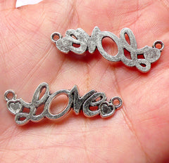 Love w/ Heart Connector Charms (3pcs) (36mm x 13mm / Tibetan Silver) Findings Pendant Bracelet Making Earrings Zipper Pulls Keychains CHM567
