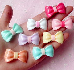 Kawaii Bow Cabochon Mix Assorted Bowtie Cabochon Set (34mm / Pastel Color / 8pcs) Jewelry Making Cell Phone Deco Decoden Scrapbooking CAB294