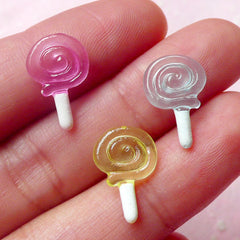 Kawaii Lollipop Cabochons / Resin Candy Cabochon (3pcs / 10mm x 15mm) Dollhouse Miniature Sweets Supplies Embellishment Scrapbooking FCAB201
