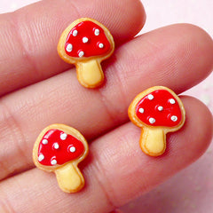 Miniature Sugar Cookie Cabochon / Mushroom Cookie / Kawaii Sweets Cabochon (3pcs / 10mm x 12mm) Tiny Mini Biscuit Stud Earrings DIY FCAB203