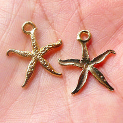 Sea Star Charms Starfish Charms (4pcs) (17mm x 18mm / Gold) Seastar Star Fish Charms Pendant Bracelet Earrings Zipper Pulls Keychains CHM570