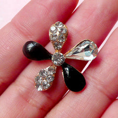 CLEARANCE Metal Flower Cabochon / Rhinestones Floral Cabochon (23mm / Black with Clear Rhinestones) Bling Hair Bow Center Wedding Embellishment CAB318