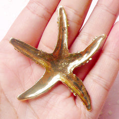 Sea Star / Starfish Metal Cabochon (Gold with Clear Rhinestones / 54mm) Bling Bling Seastar Cell Phone Deco Scrapbooking Decoden CAB325