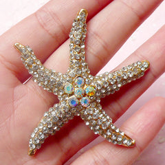 Sea Star / Starfish Metal Cabochon (Gold with Clear Rhinestones / 54mm) Bling Bling Seastar Cell Phone Deco Scrapbooking Decoden CAB325