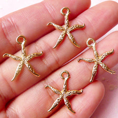 Sea Star Charms Starfish Charms (4pcs) (17mm x 18mm / Gold) Seastar Star Fish Charms Pendant Bracelet Earrings Zipper Pulls Keychains CHM570